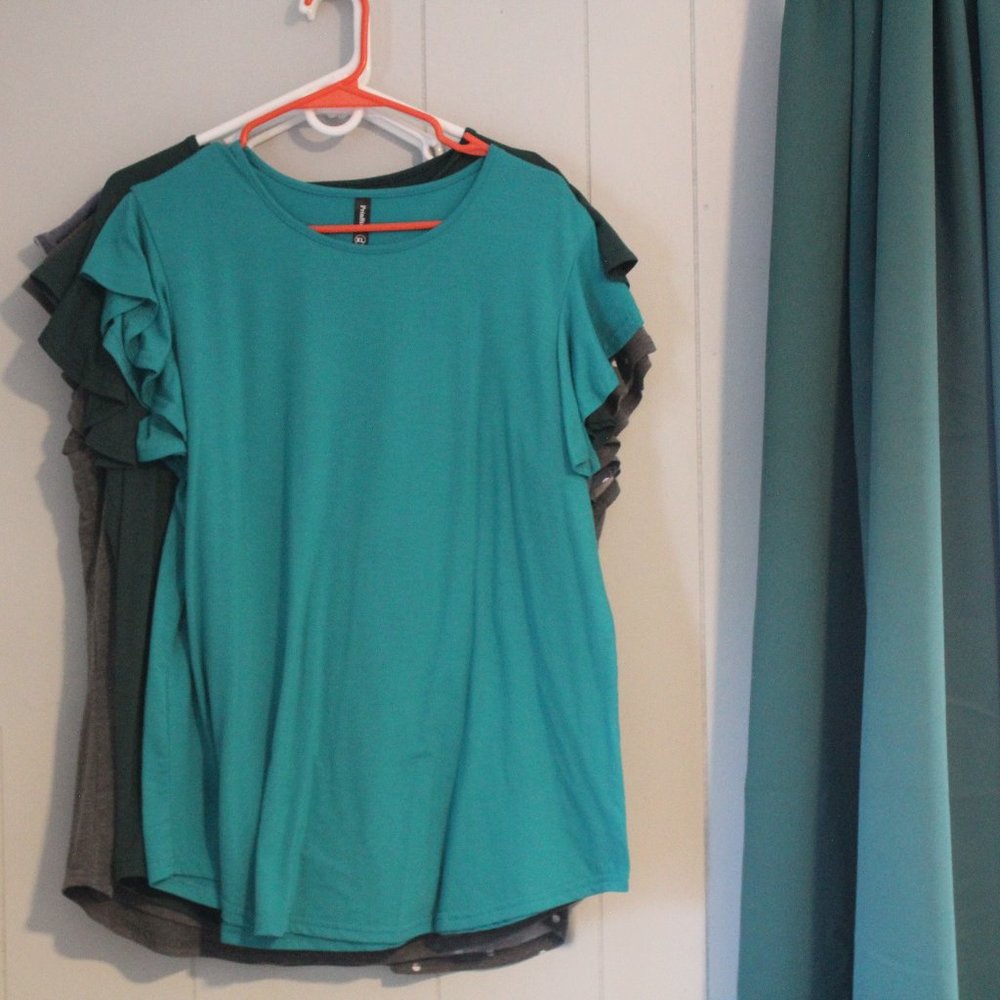 Ruffle sleeve, tunic blouse top, Teal